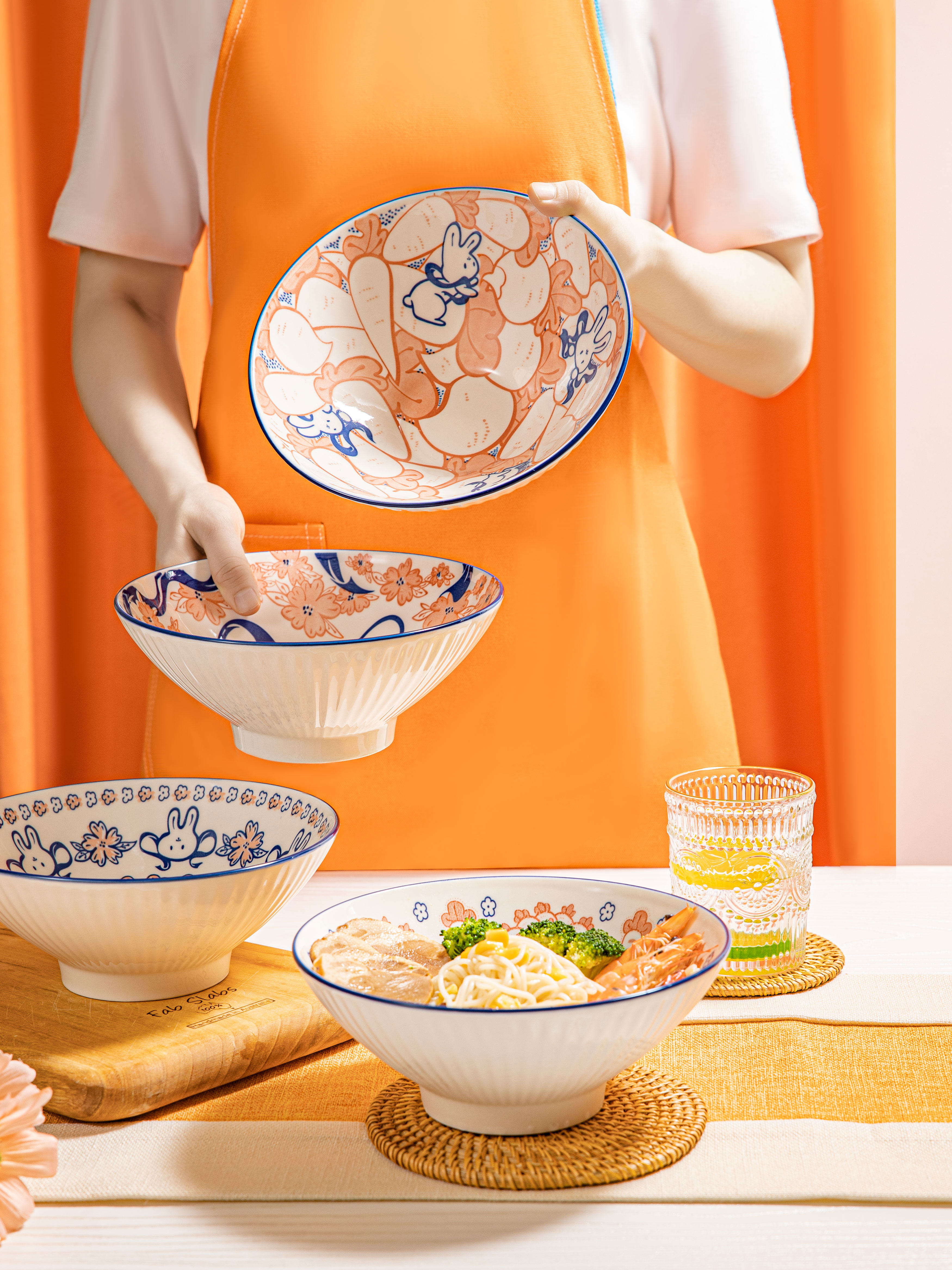 Ready To Ship In Stock Personalized Ceramic Bowls Gift Set Colorful Printed Under Glazed Kitchen 4pcs Soup 6.5 Inch 8 Inch