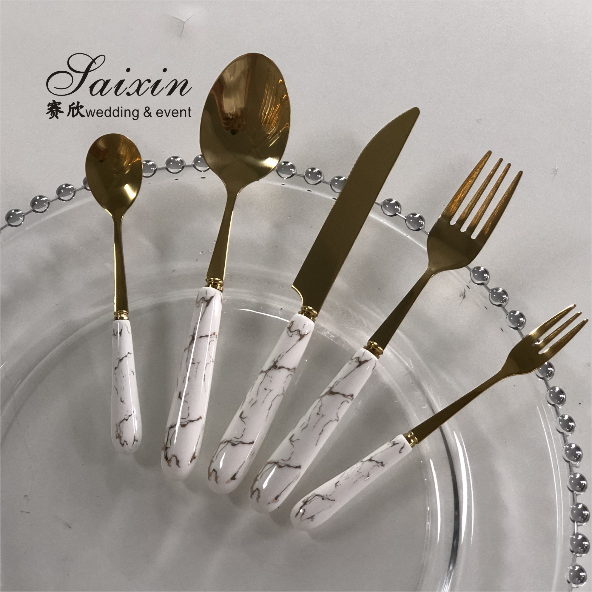 SX-GP-012 Luxury vintage stainless steel knife fork spoon 4pieces set cutlery for wedding dinner party