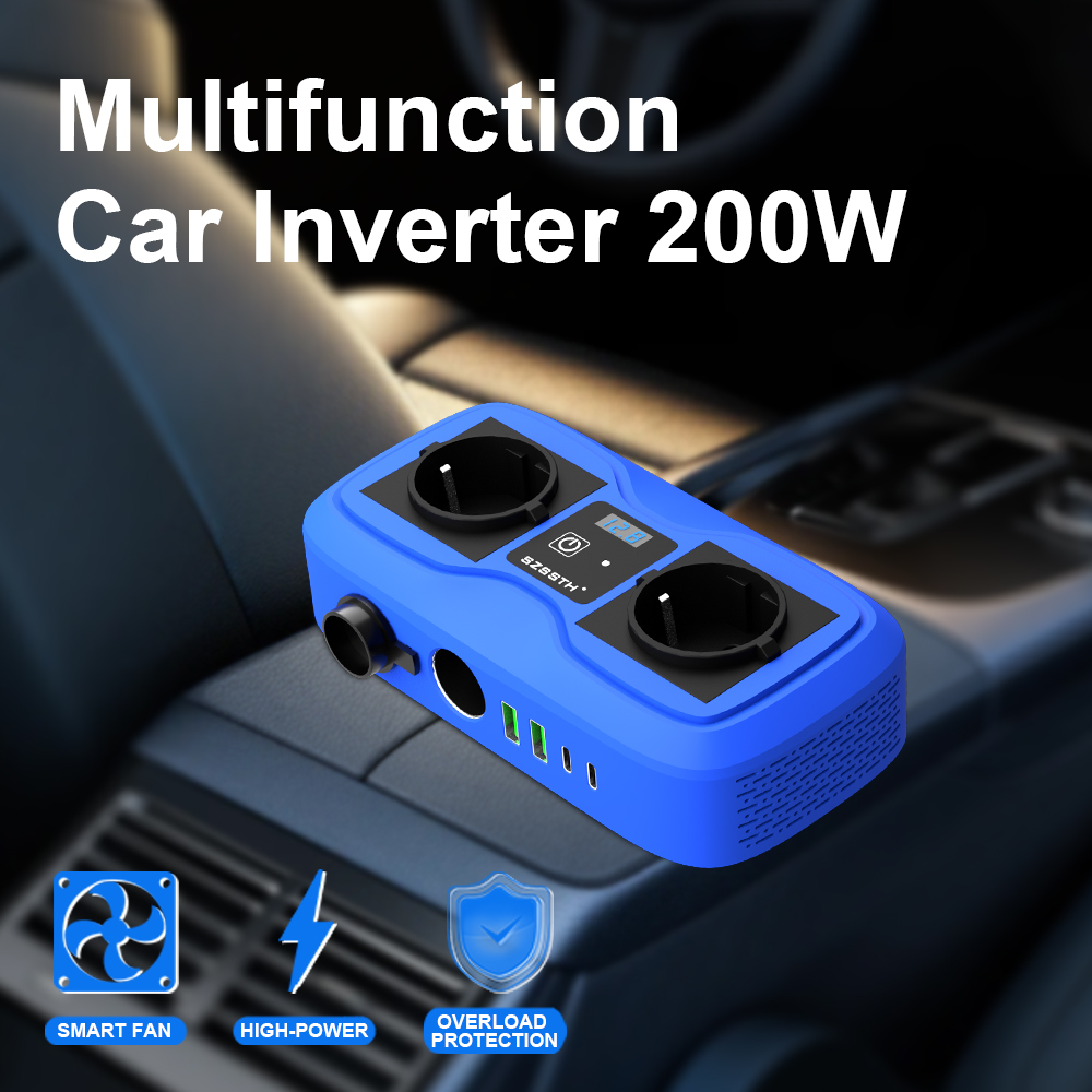 200W Car 12v To 220v Inverter Cigarette Lighter Power Inverter With 2 USB Charger Port