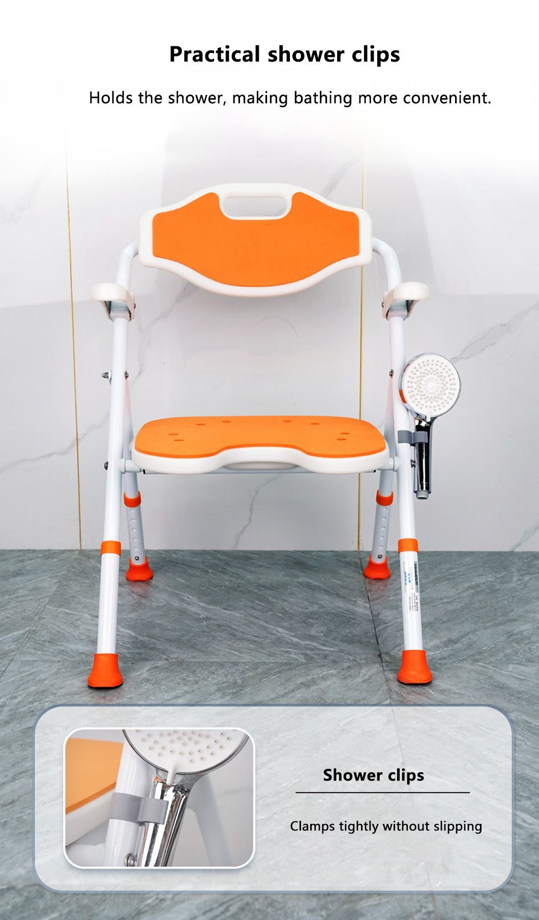 Household Height Adjustable Shower Chair Flip Armrest Elderly Durable Aluminum Alloy Shower Chair