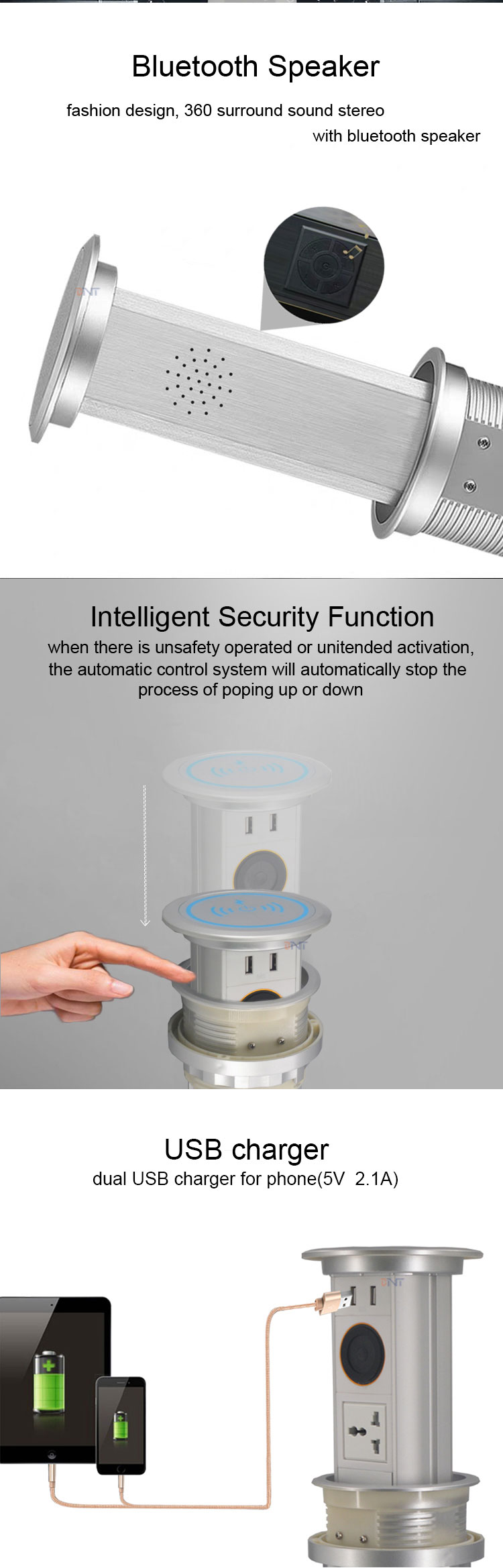Smart office automatic wireless phone charger motorized lifting pop up outlet with USB charger