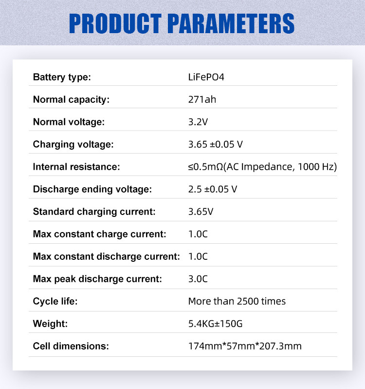 Grade A Full Capacity 3.2V 271AH LiFePO4 Battery Cell For Solar Energy Storage
