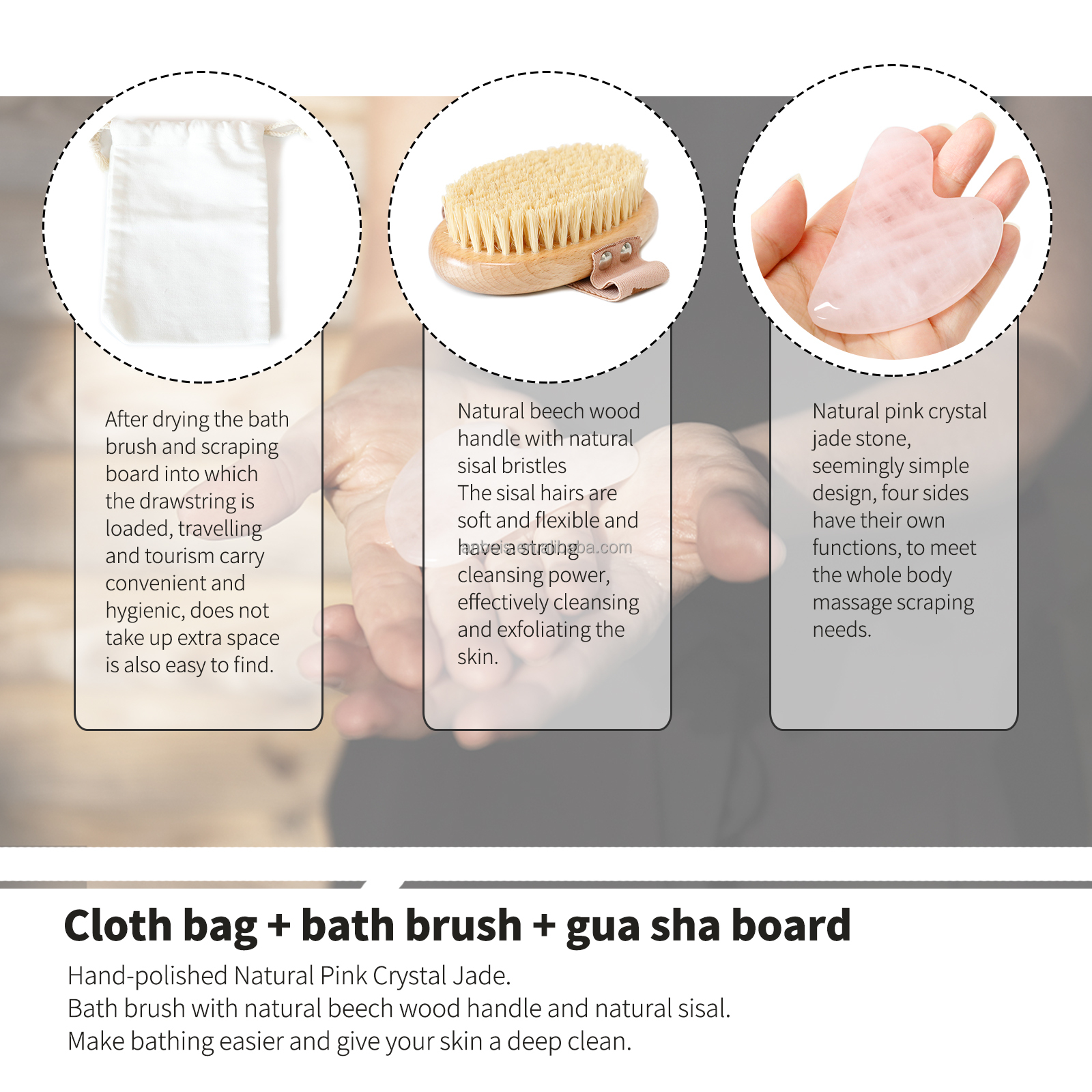 Exfoliating Body Bath Dry Brush Kit Wooden Scrub Bath Spa Massage