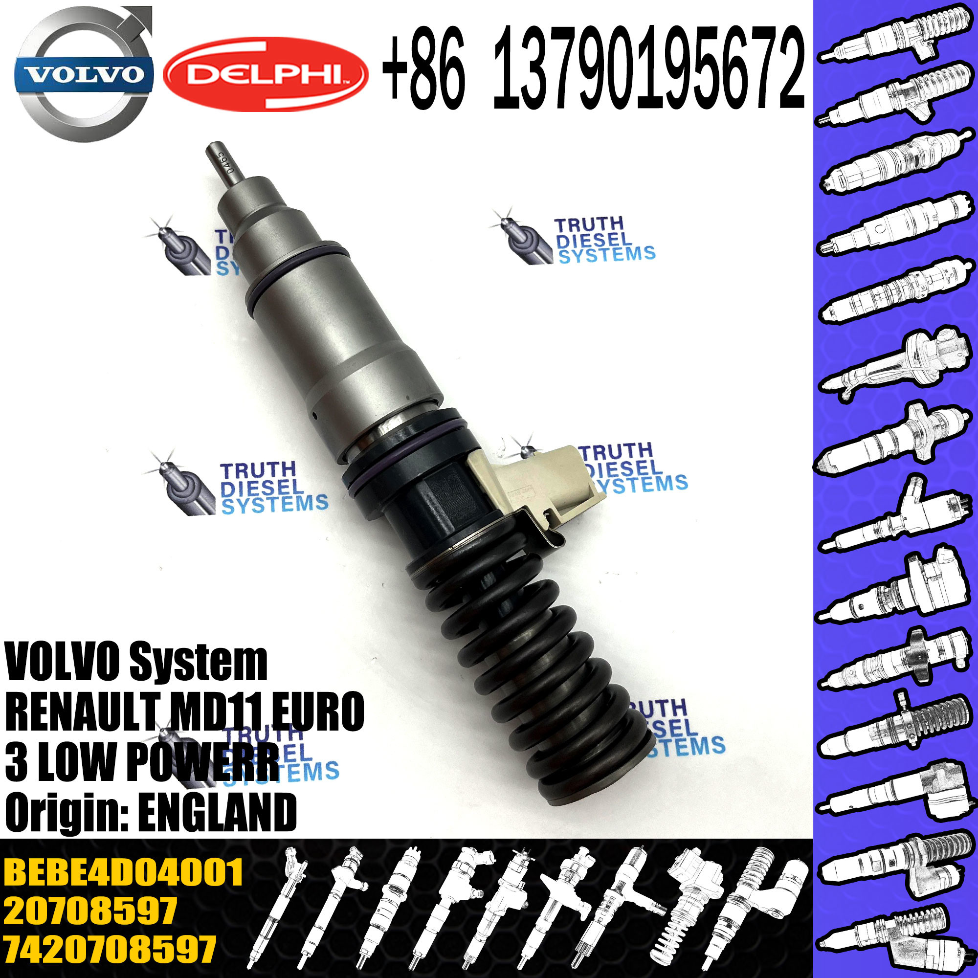 high quality diesel fuel injector 21028884 3801432 BEBE4D04001 for VOL D11A, MD11 common rail injector 7421028884 3803