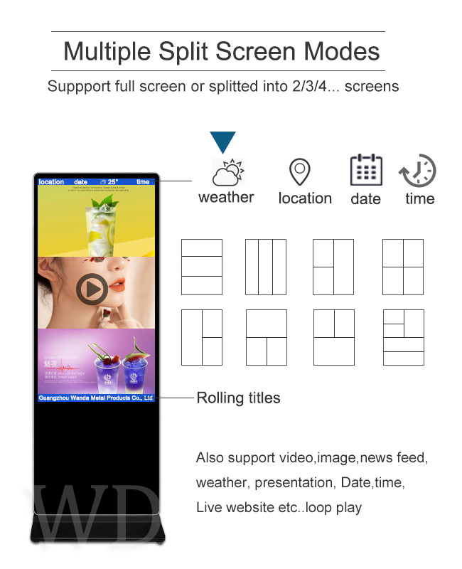 CE Approval 49" AC240V Floor Standing Digital Signage For Marketing