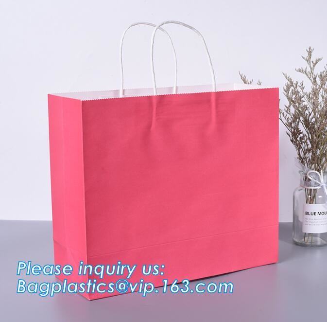 Customized Red Printed Kraft Paper Shopping Bag with Ribbon Handles and Bowknot,Kraft Paper Shopping Bag with Kinds off