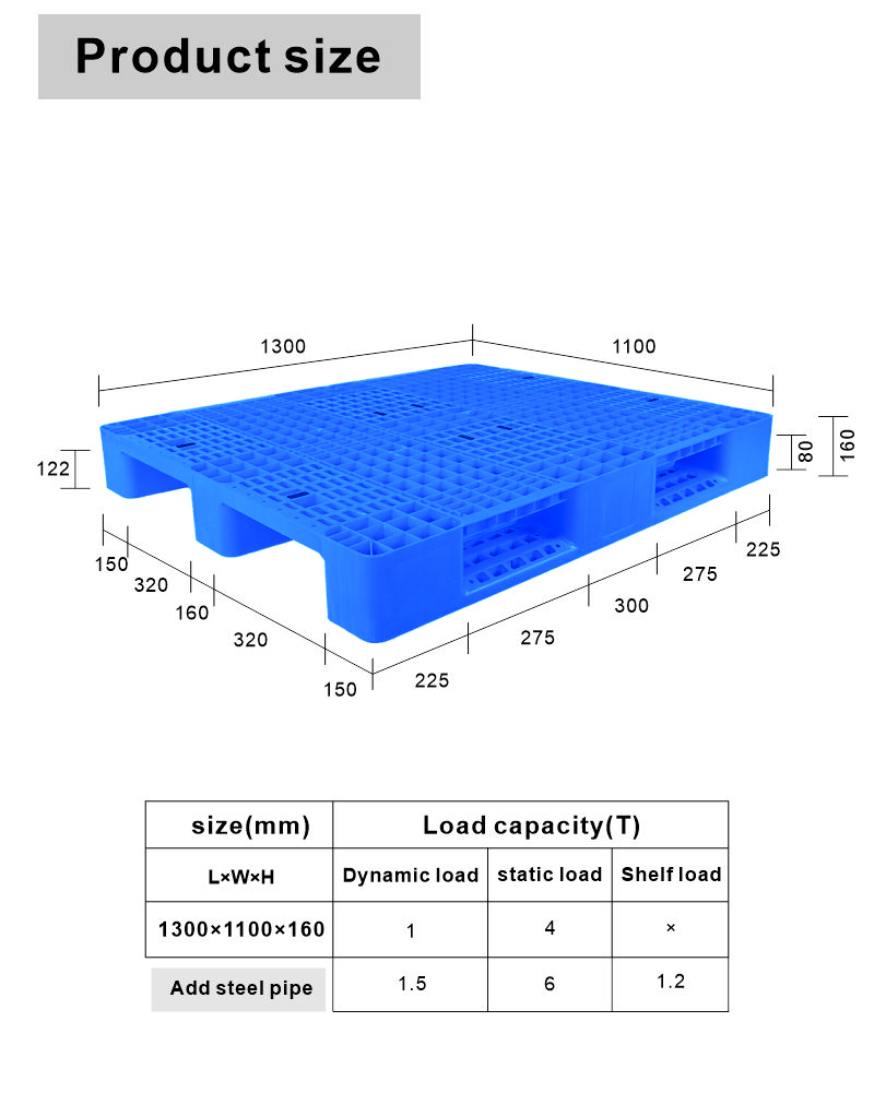 1300*1100*160mm Heavy Duty Double Faced Plastic Pallet for Stacking Sugar Bags OEM