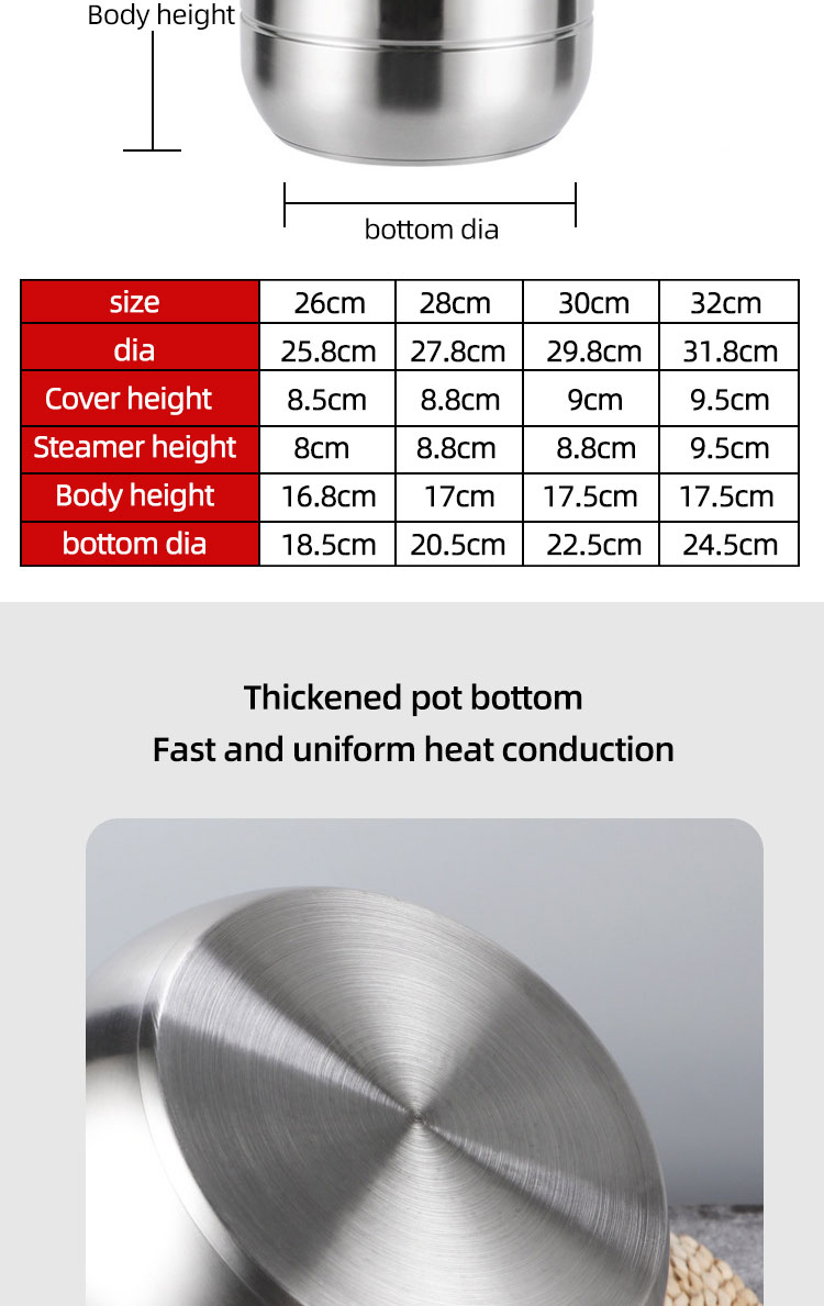 Multi-Layer 28cm Kitchen Pots Cookware Stainless Steel Cooking Pot 3 Layer Food Steamer Pot
