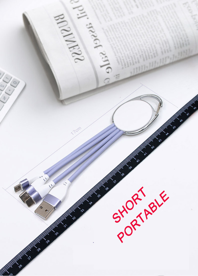 Portable 17cm 3 in 1 keyring charging cable USB 2.0 TPE Copper