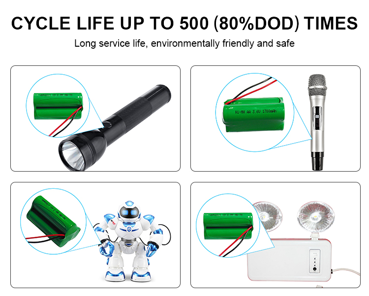 1700mah AA Nimh Rechargeable Battery Pack 3.6V Nimh Battery