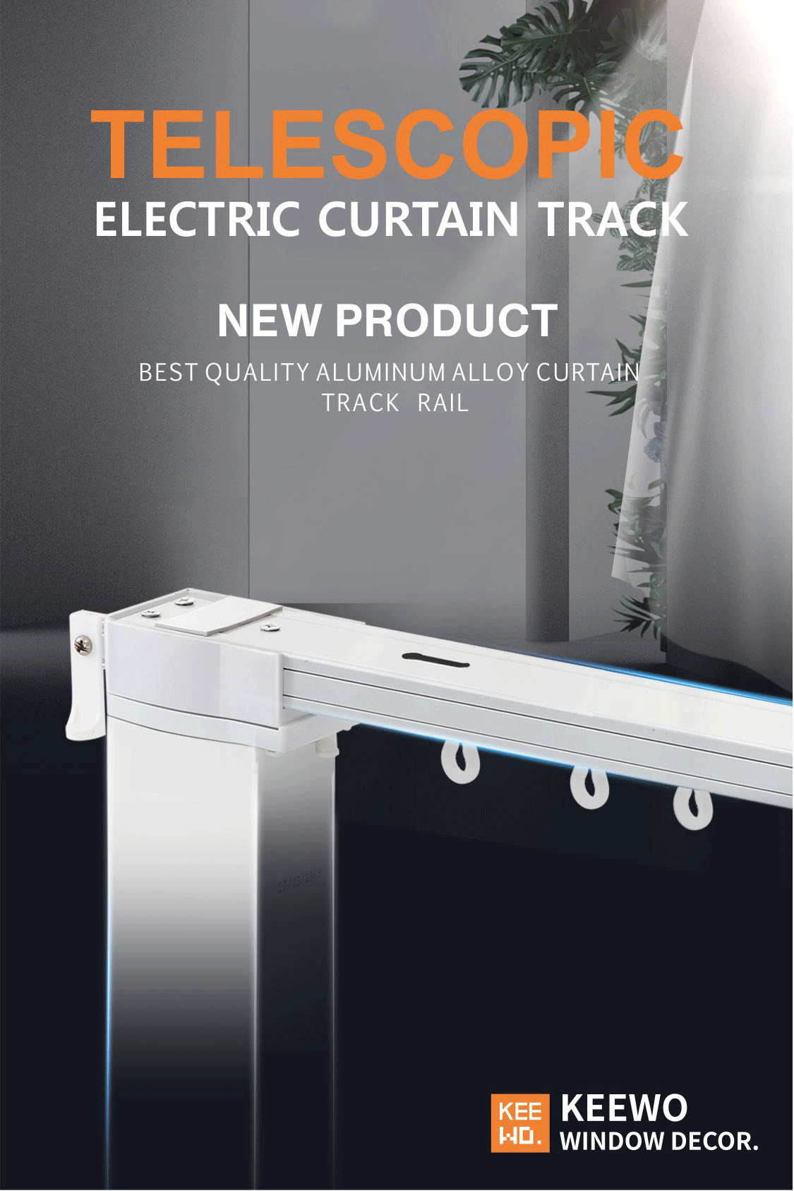 Metal Polish Electric Curtain Tracks , Adjustable Curtain Rails For Decoration