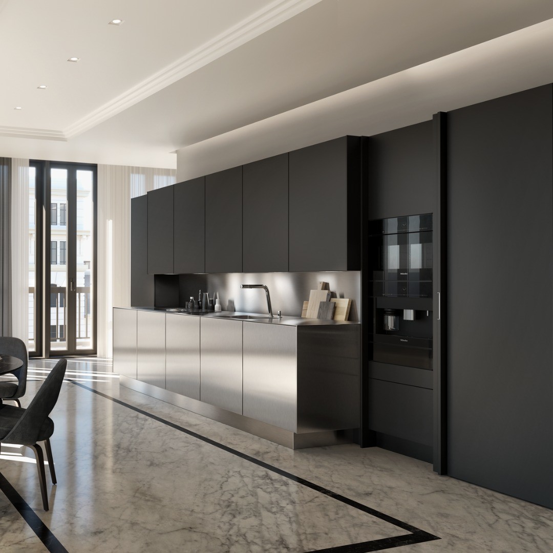 Metal 304 Ss Cabinets Furniture Design Custom Villa Waterproof Stainless Steel Kitchen Cabinet Set