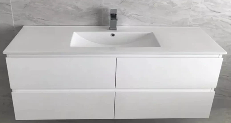 Customized Color High Gloss Acrylic Bathroom Cabinet with Double Sink and Wall Mount