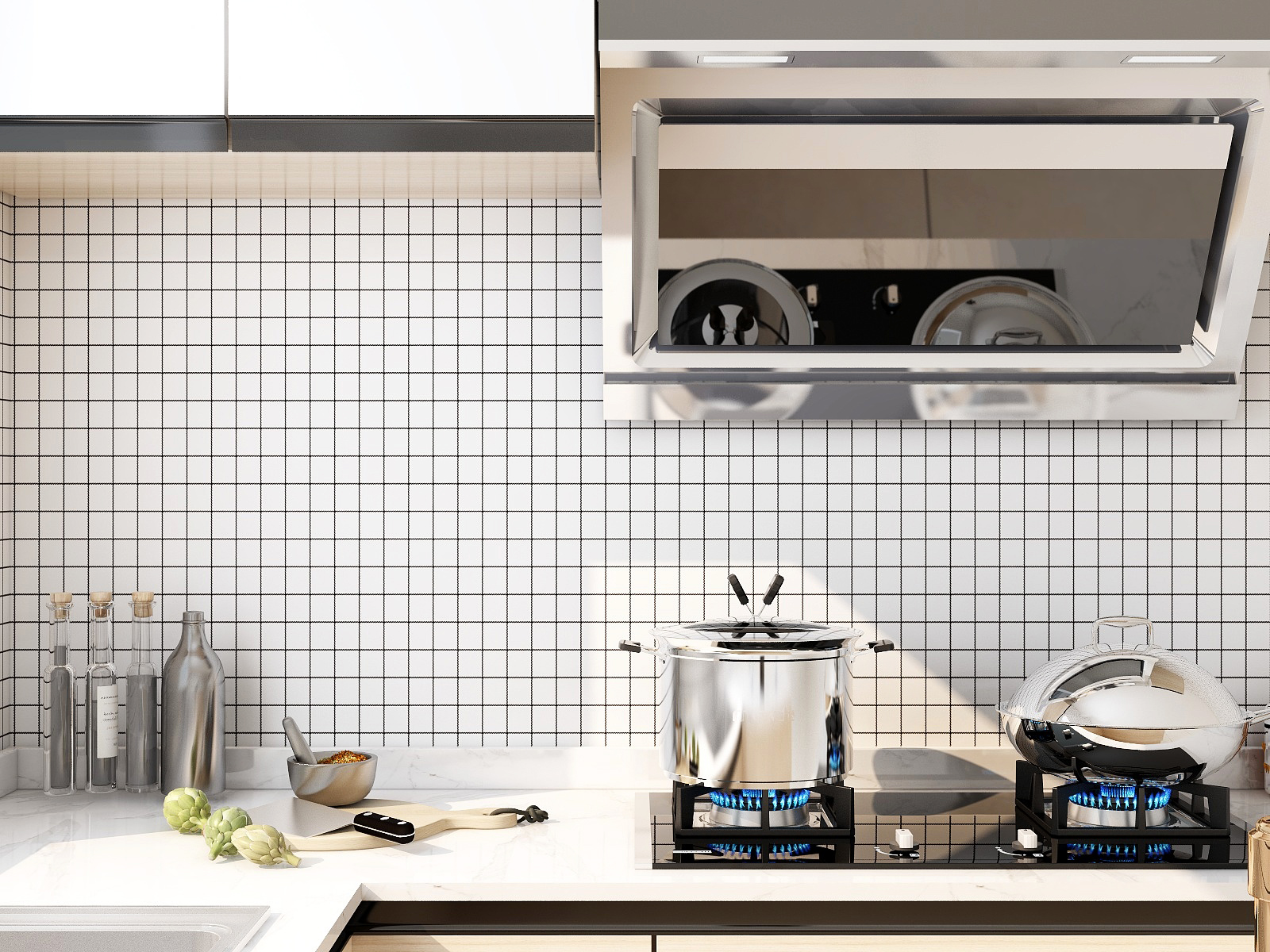 Black Grid 3D Adhesive Wallpaper 3D Wall Stickers Waterproof For Kitchen Bathroom
