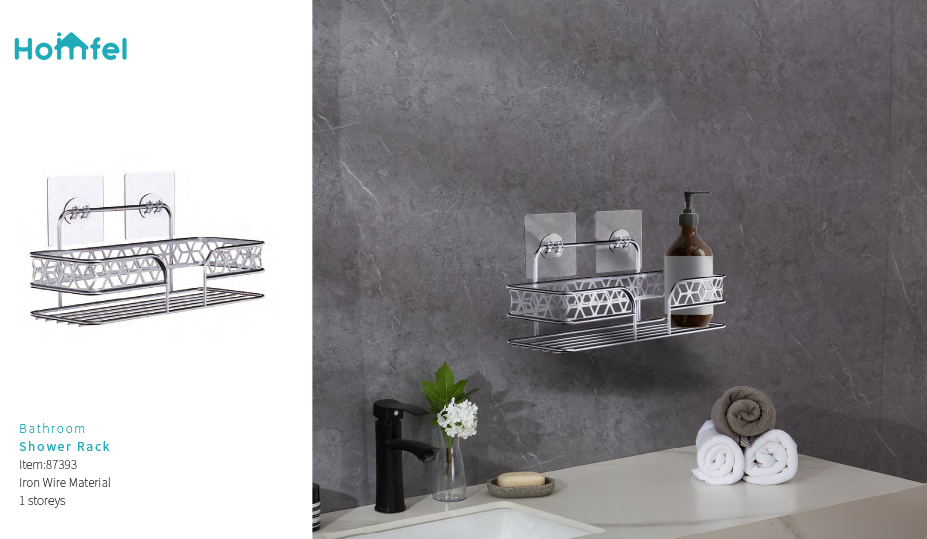 Chrome Finished Corner Shower Caddy with 2 Tiers Bathroom Iron Rack Wall Mounted Type