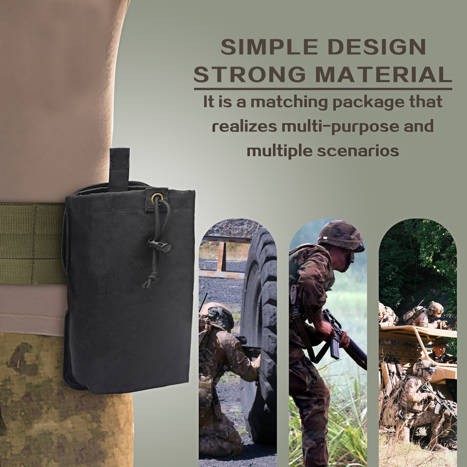 Laser Storage Drawstring Tactical Magazine Bag With Adjustable Waist Belt And Waist Bag