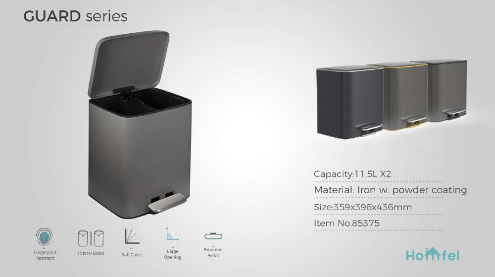 28L SS Rectangular Pedal Trash Can Waste Bin With Rolling Cover Type
