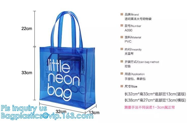 customized handle clear plastic pvc make up bag, vinyl pvc zipper bags with handles, snap button closure or Zip lockk plas
