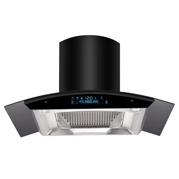 Stainless Steel Glass Arc Chimney Hood Low Noise Kitchen Range Hood with Free