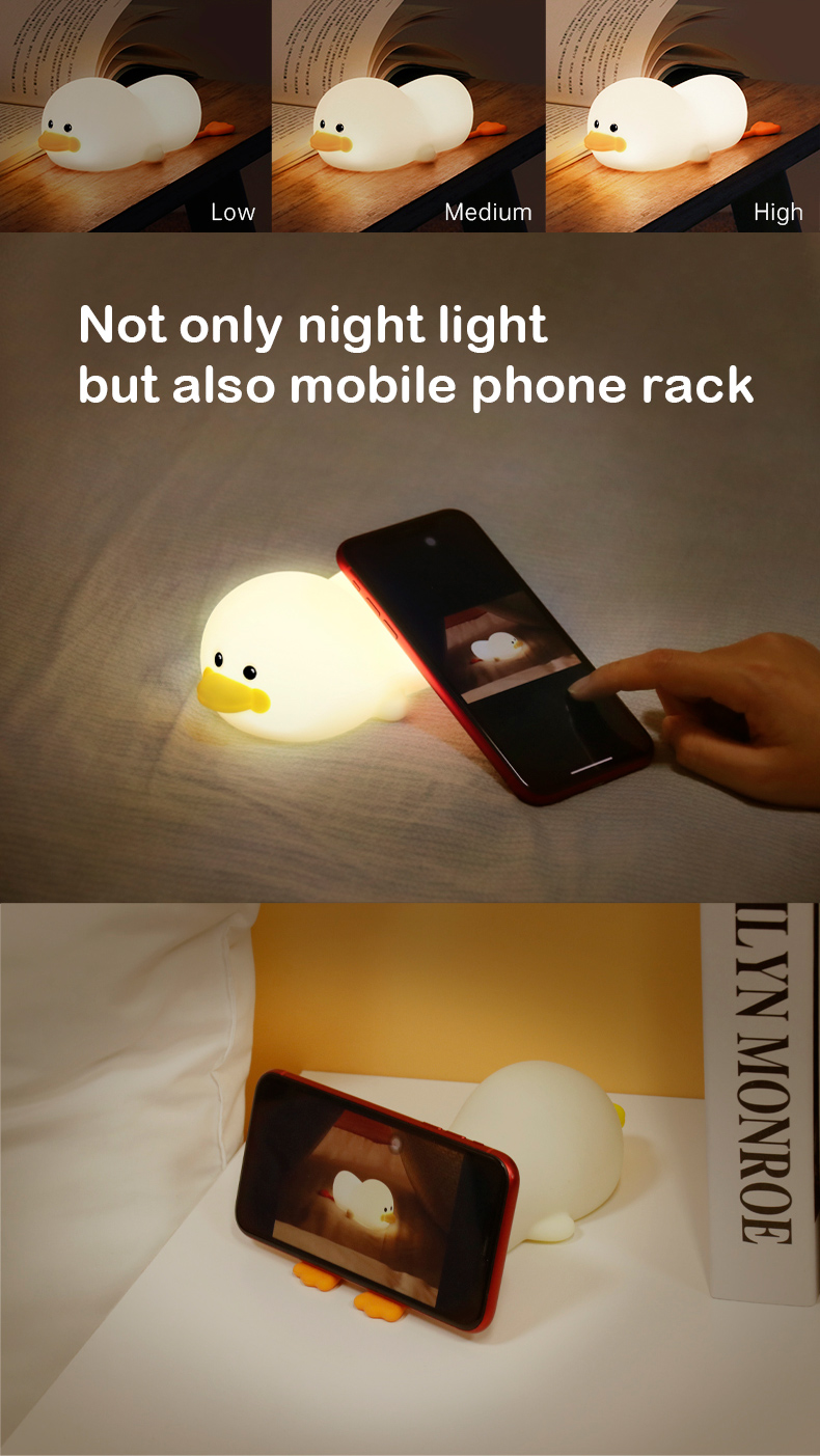 Cartoon Silicone Duck LED Night Light for Children's Bedroom Working Time hours 30000