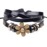 Buy cheap Black twisted leather brass flower charm bracelets, strands leather bracelets from wholesalers