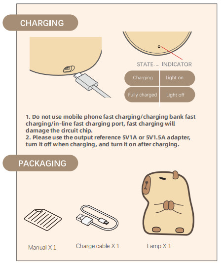 Funny Cartoon Capybara Night Light Tap Control 1200mAh Rechargeable Sleeping Night Light With 7 Changeable Color