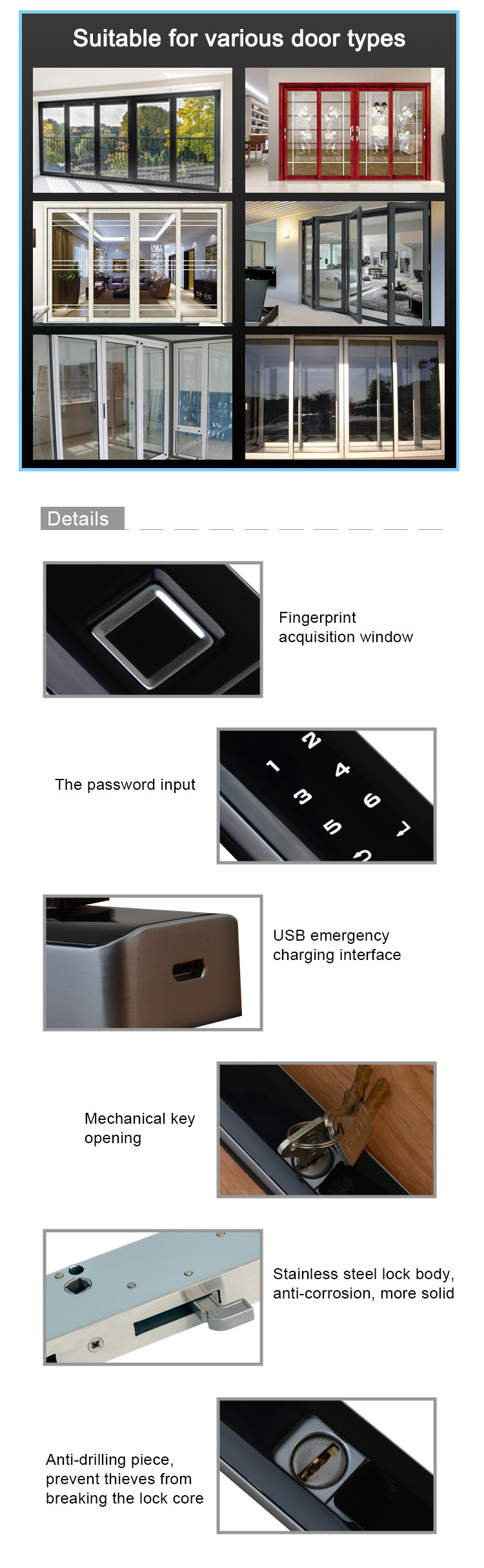 Home Security Zinc Alloy Split Smart Door Lock Biometric Fingerprint Door Lock for Home Apartment