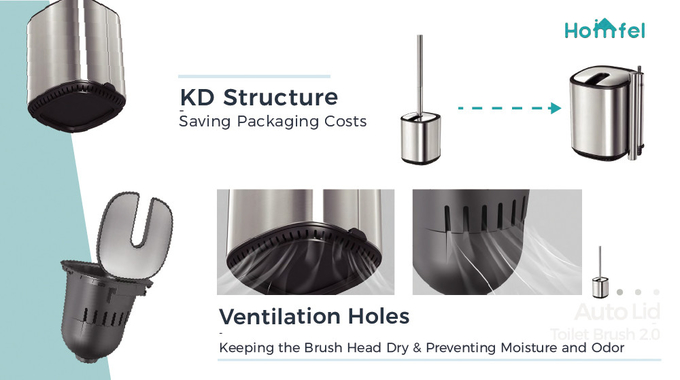 Stainless Steel Flip Lid Toilet Brush And Holder For Household Toilet Cleaning Essentials