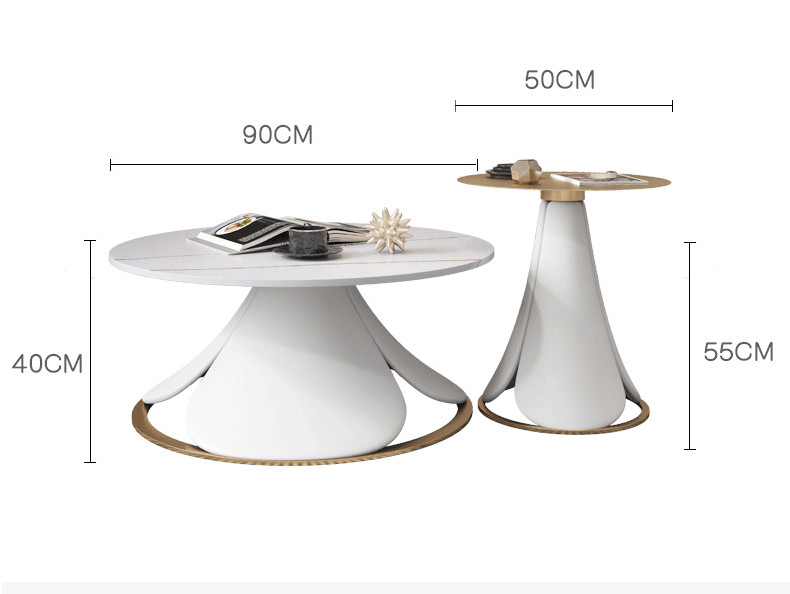 2pcs Living Room Round Rock Coffee Table 50cm Long With Super Fiber Leather