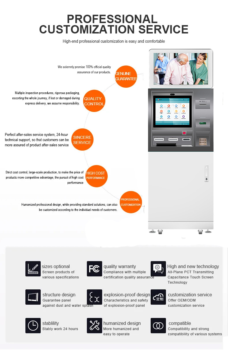 Ce/Fcc/Rohs 23.8 Inch And 17 Inch Floor Standing Vertical Self Service Report Print Terminal