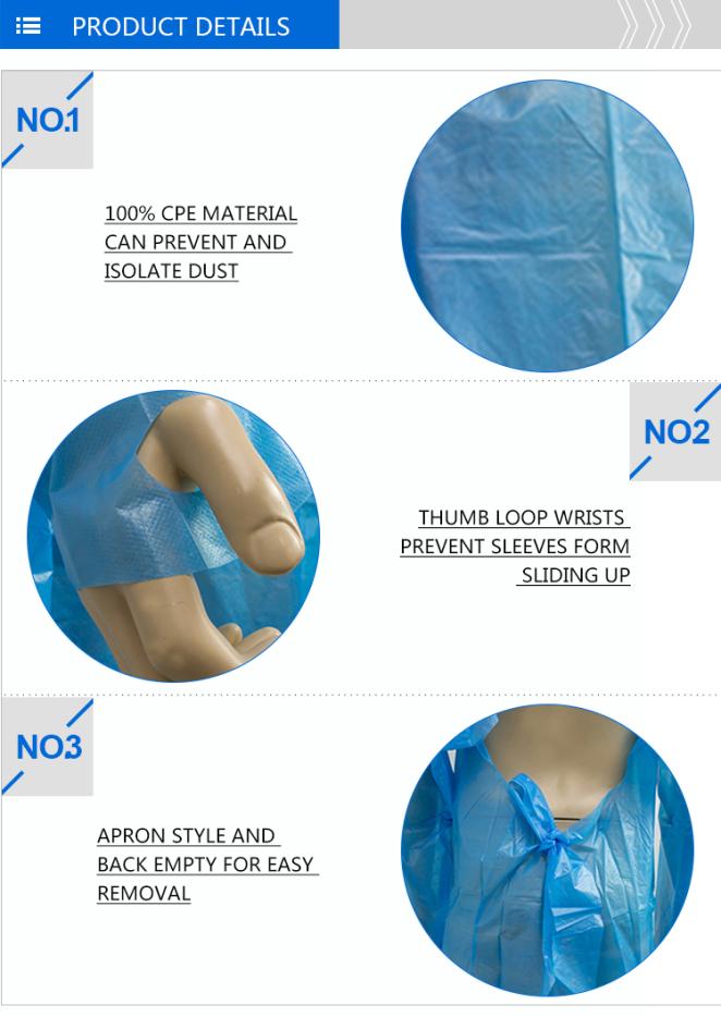 Long Sleeve Disposable CPE Gown With Thumb Loop Cuff