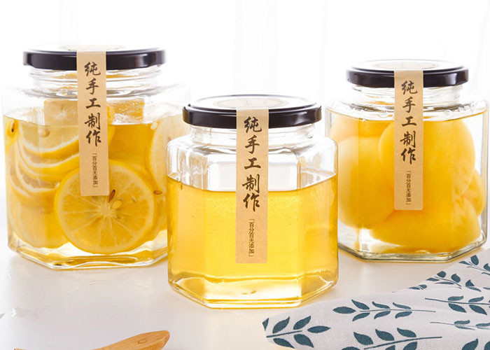 Clear Hexagon Honey Jars Hexagon Glass Jar With Black Lids 100ml 180ml