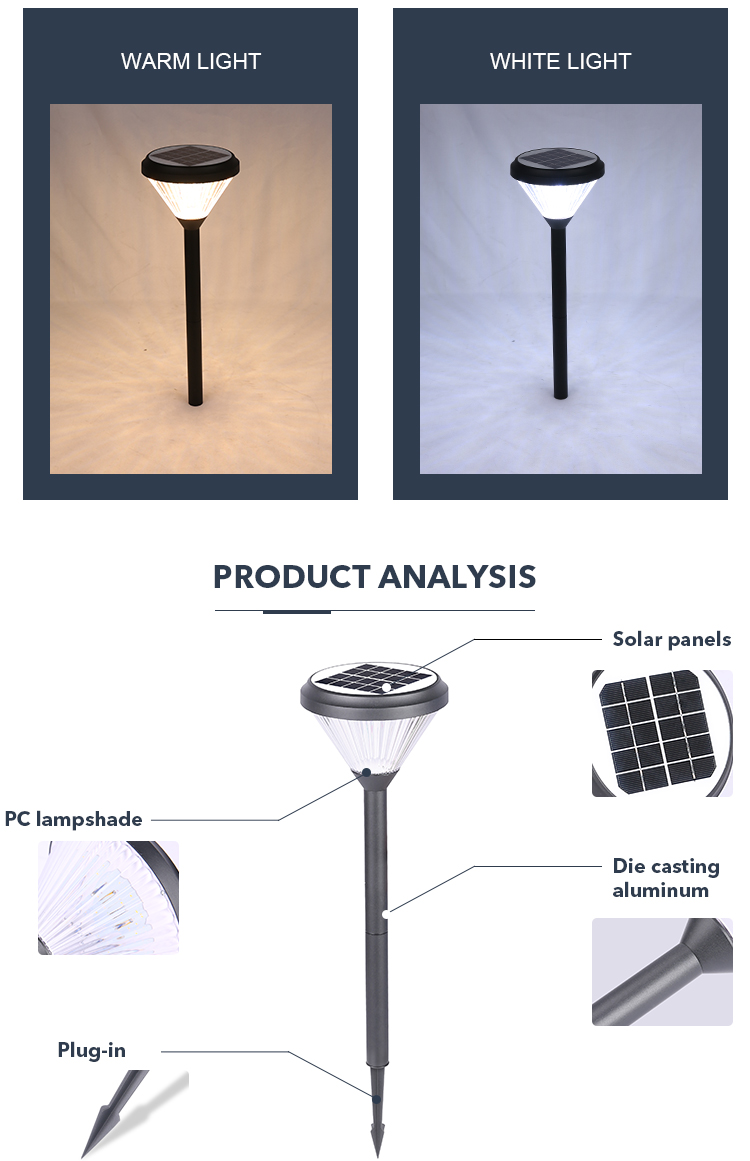 3000k LED Solar Lawn Garden Lights With 2000mAh Battery For Pathway Outdoor Decor