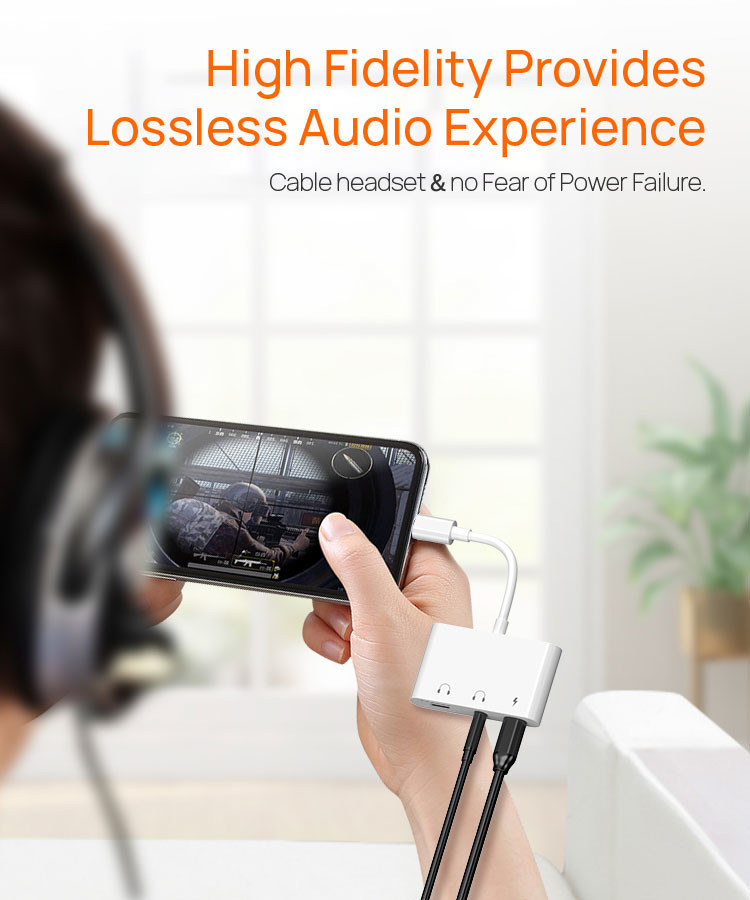 ISO9001 0.5M Lightning 3 In 1 Adapter With 3.5mm Headphone Jack