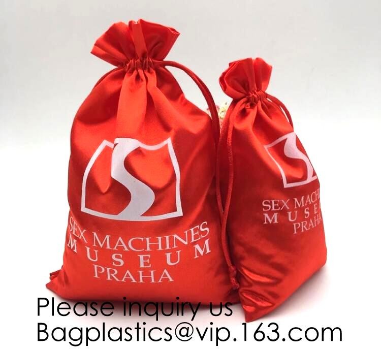 Gold Blue White Satin Packaging Bag For Towel,White Satin Bag With Gold Printing,Silk Packaging Bags For Clothing Indust