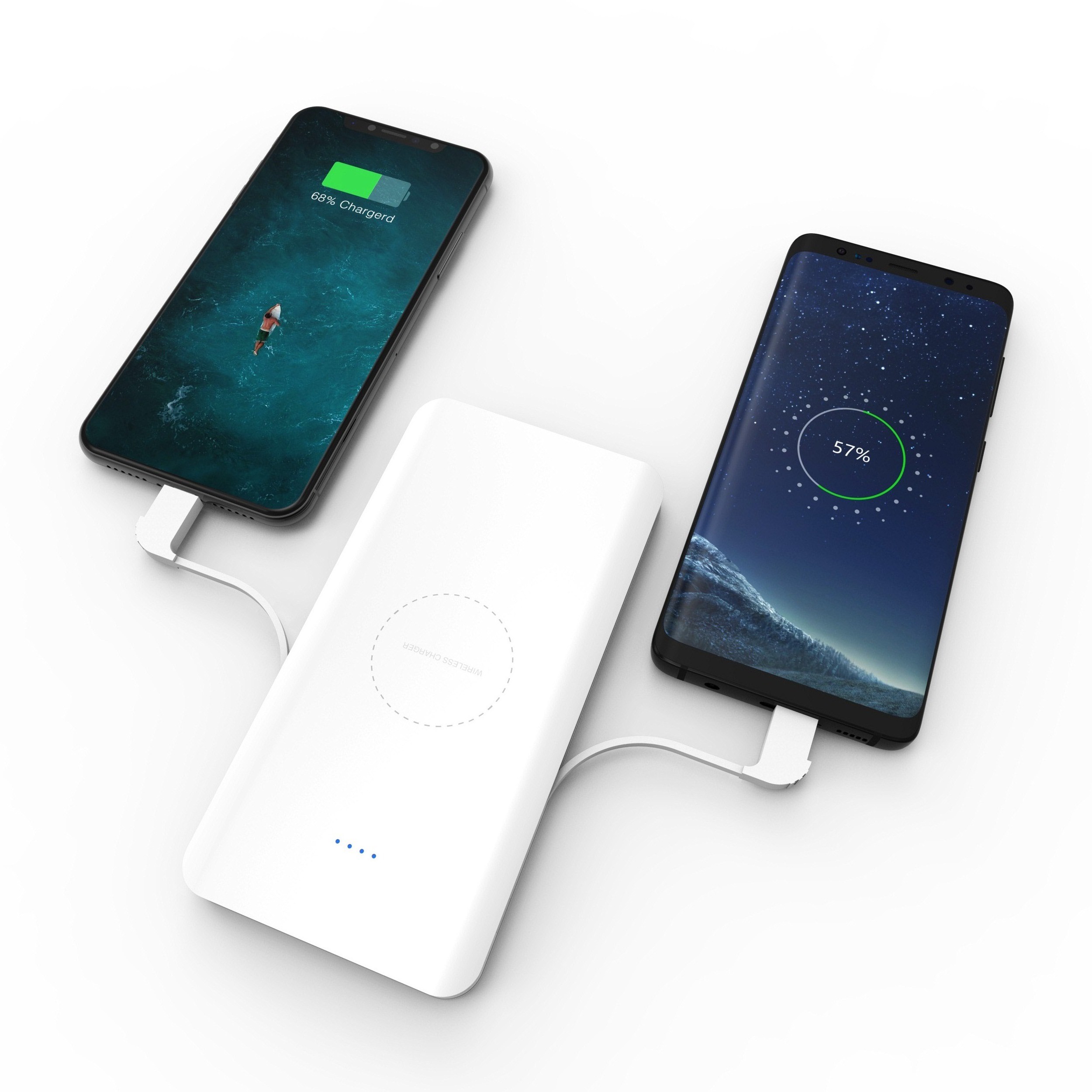 WIRELESS POWERBANK with type-c and lighting cable 8000mAh,Qi Power Bank,Portable Power Bank Charger QI Wireless Charge