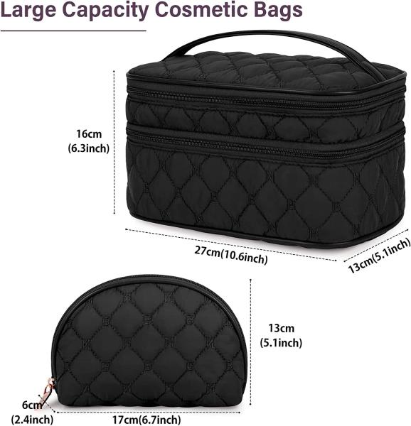 Makeup Portable Travel Cosmetic Bag with Handle Large Double Layer Toiletry Bag