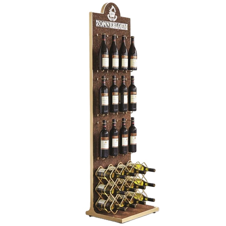 Customized Free Standing Wine Display Stand Wine Rack Wood Storage Wooden Display Shelf for Bar