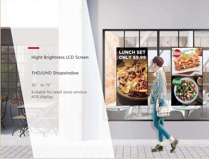 75inch Ceiling Hanging LCD Digital Signage Window Display 2500nits