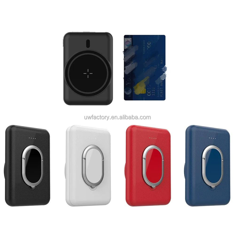 Support Solar Charging 5000mAh Magnetic Wireless Charging Ring Bracket Power Bank with TYPE-C Output 5V/9V/12V 3A