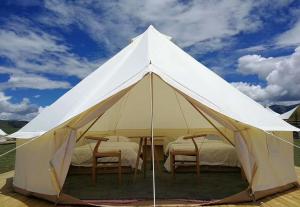 China Glamping Luxury Yurt Bell Fire Retardant Tarpaulin Safari Tent Waterproof Canvas Fabric on sale