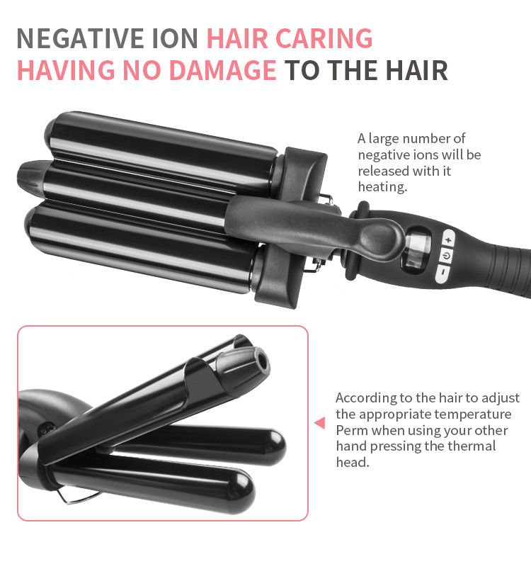 Titanium 22mm Triple Barrel Hair Waver Curling Iron for Deep Waves