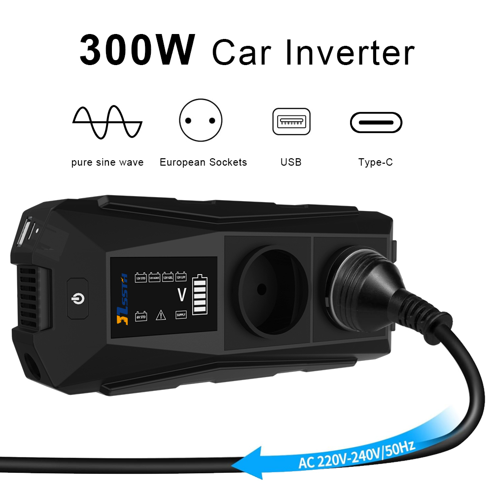 300W 12V DC to AC Car Power Inverter with Pure Sine Wave USB