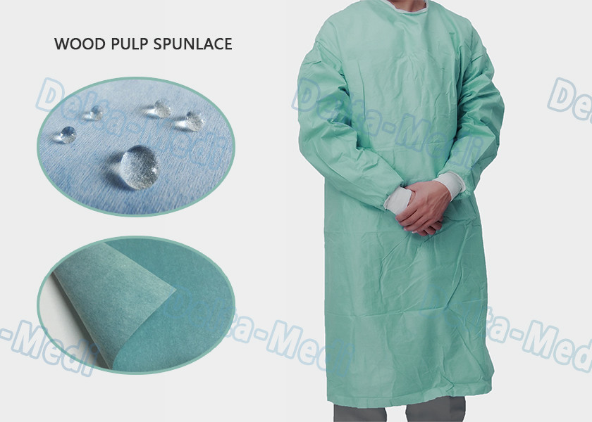High Performance Disposable Standard Surgical Gown Wood Pulp Spunlace With 4 Waist Belts