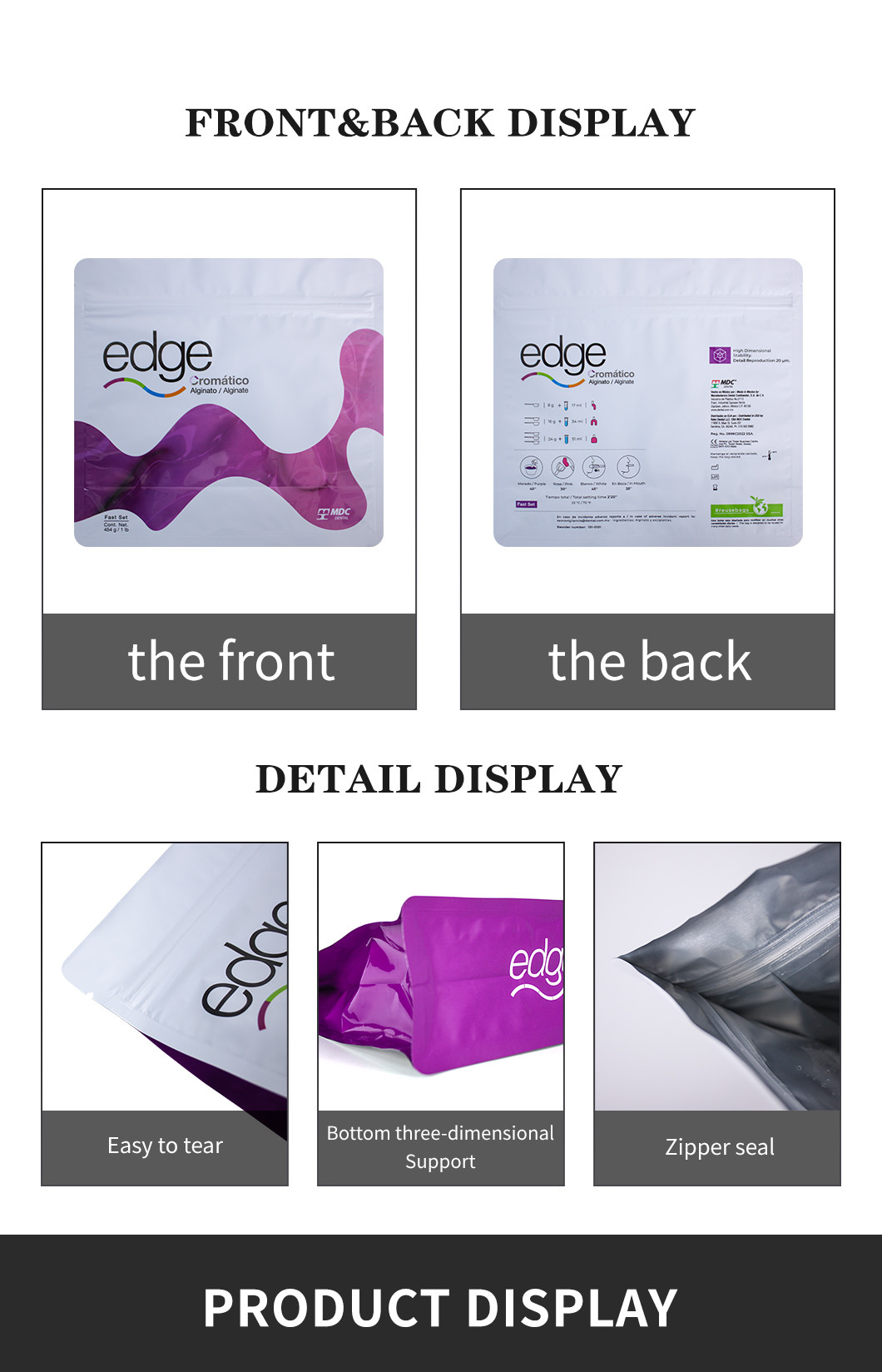 50g 250g 500g 1kg Stand Up Food Pouch Packaging Flat Bottom With Zipper