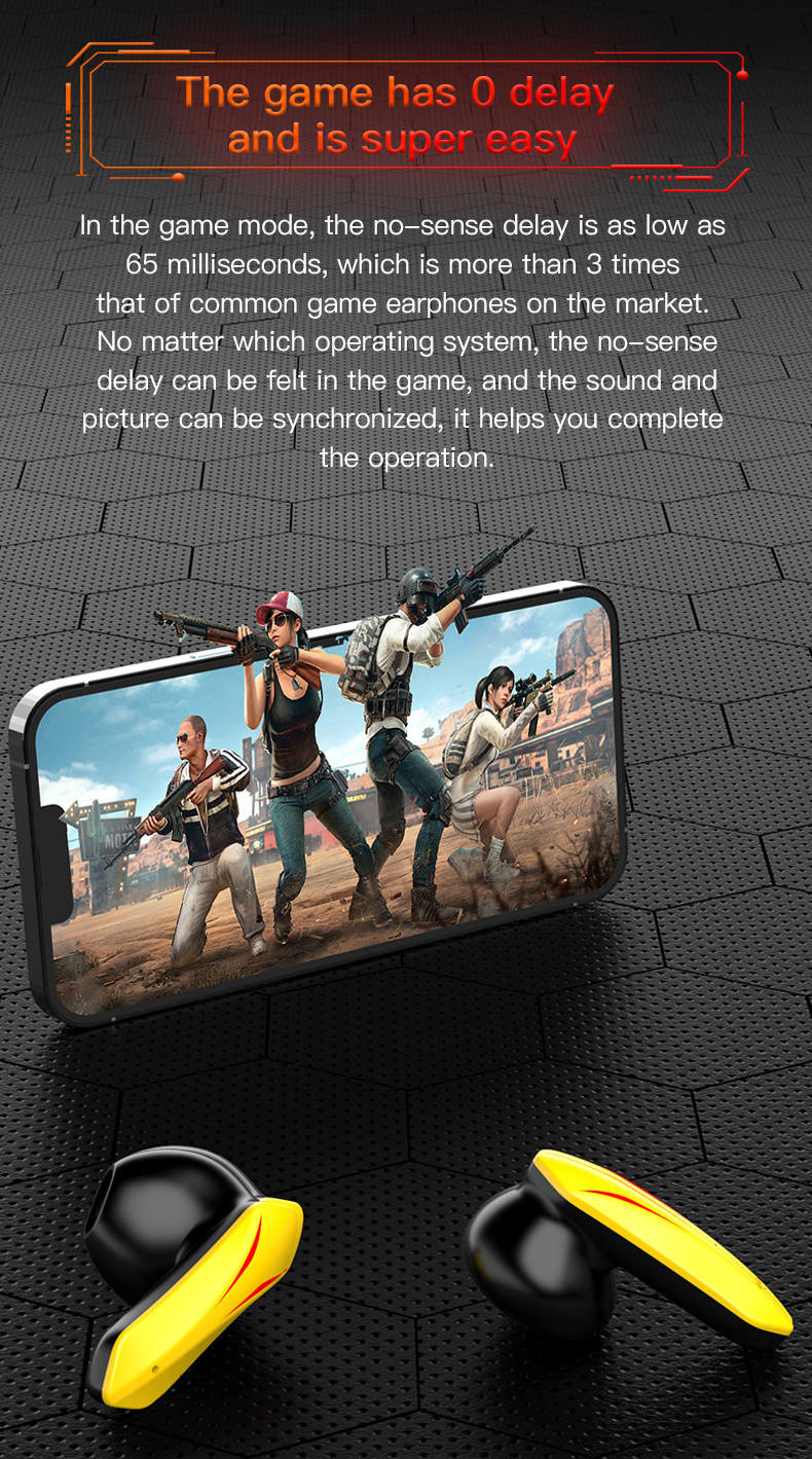 Wireless Gaming Earphone 13mm Large Loudspeaker Stereo Sound With Charging Case