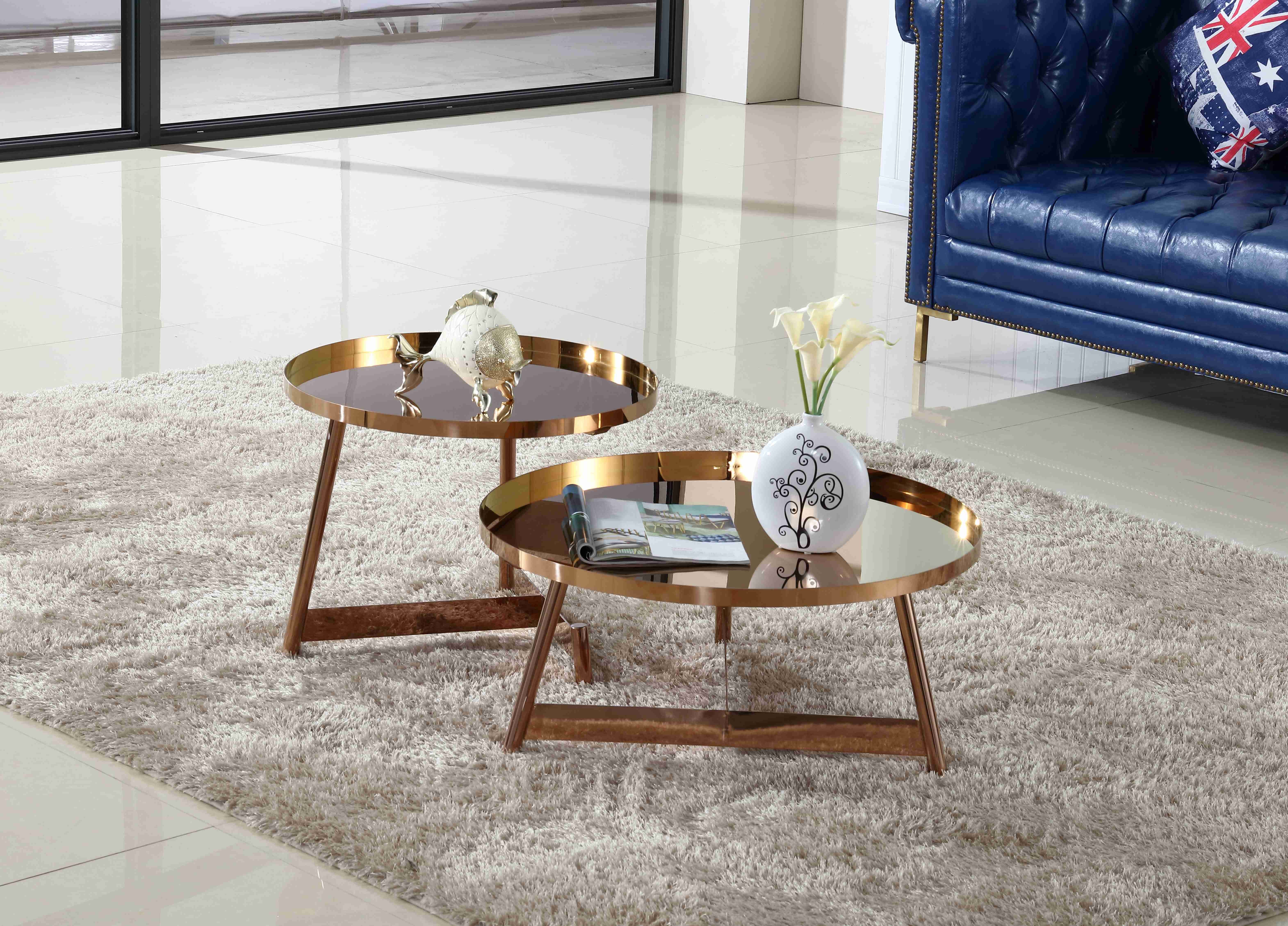 Interior Stainless Steel Shining Coffee Table Round Rose Gold Living Room Furniture