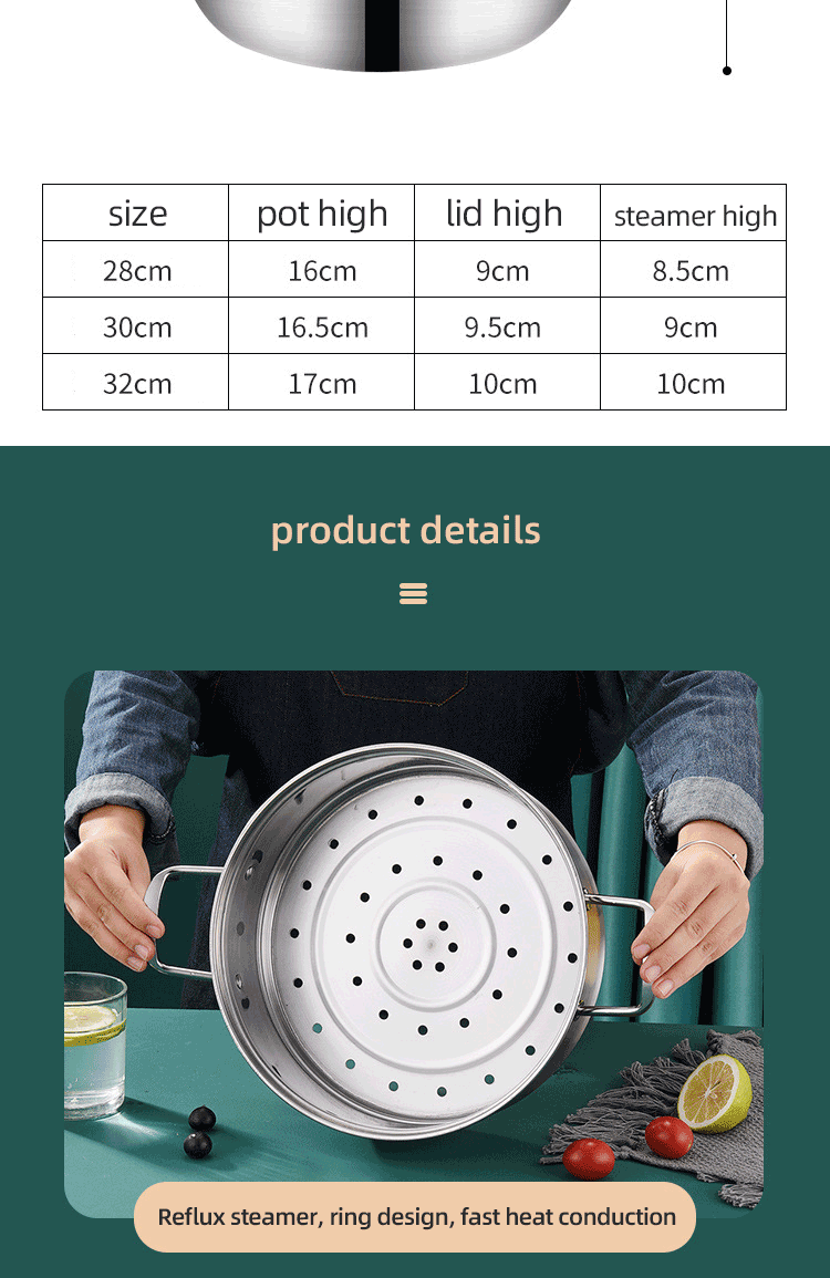 Hot Selling OEM Kitchen Cookware Cooking Pot 2 layer Kitchenware Soup Pot Stainless Steel Thickened Steamer Pot