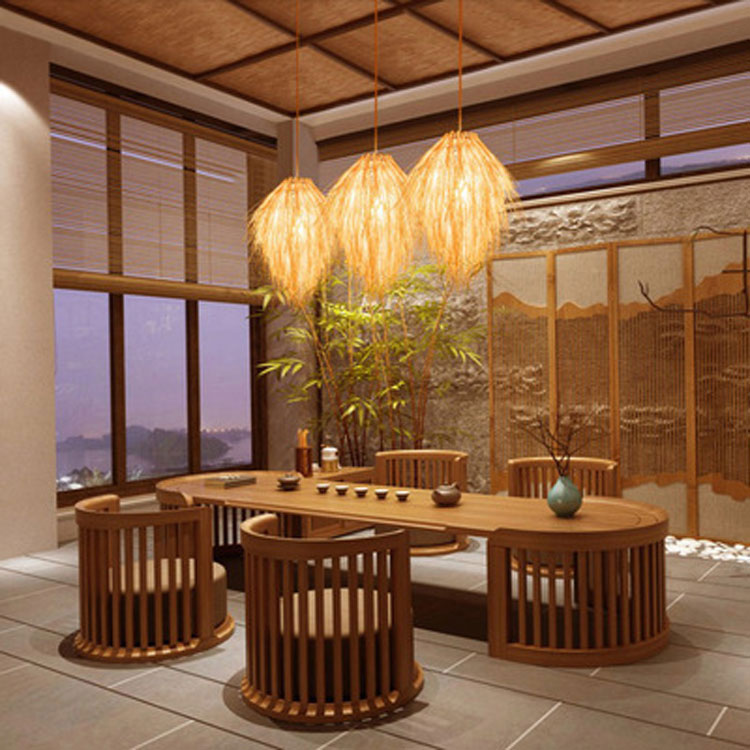 Pinecone Tassel Bamboo Chandelier Tea room Lounge natural rattan Hotel lamp(WH-WP-88)