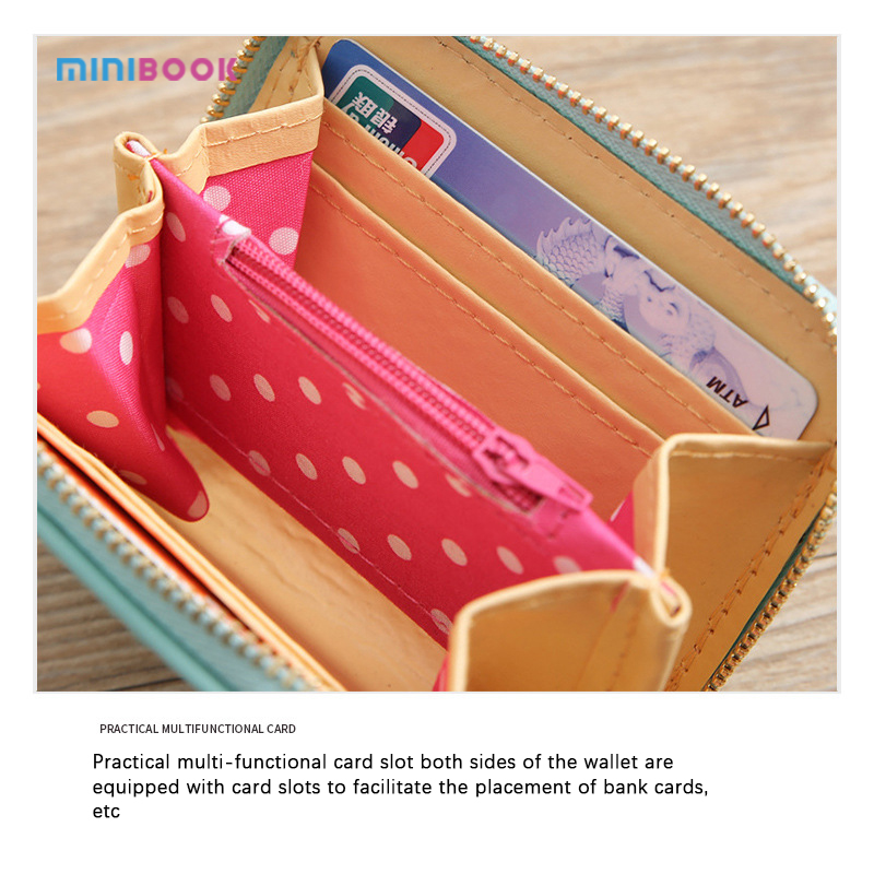 Custom Bowknot Letter Logo Short Purses Small Zipper Coin Bag For Women